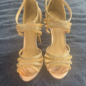 Aldo Gold Glitter Strappy Stiletto Sandals